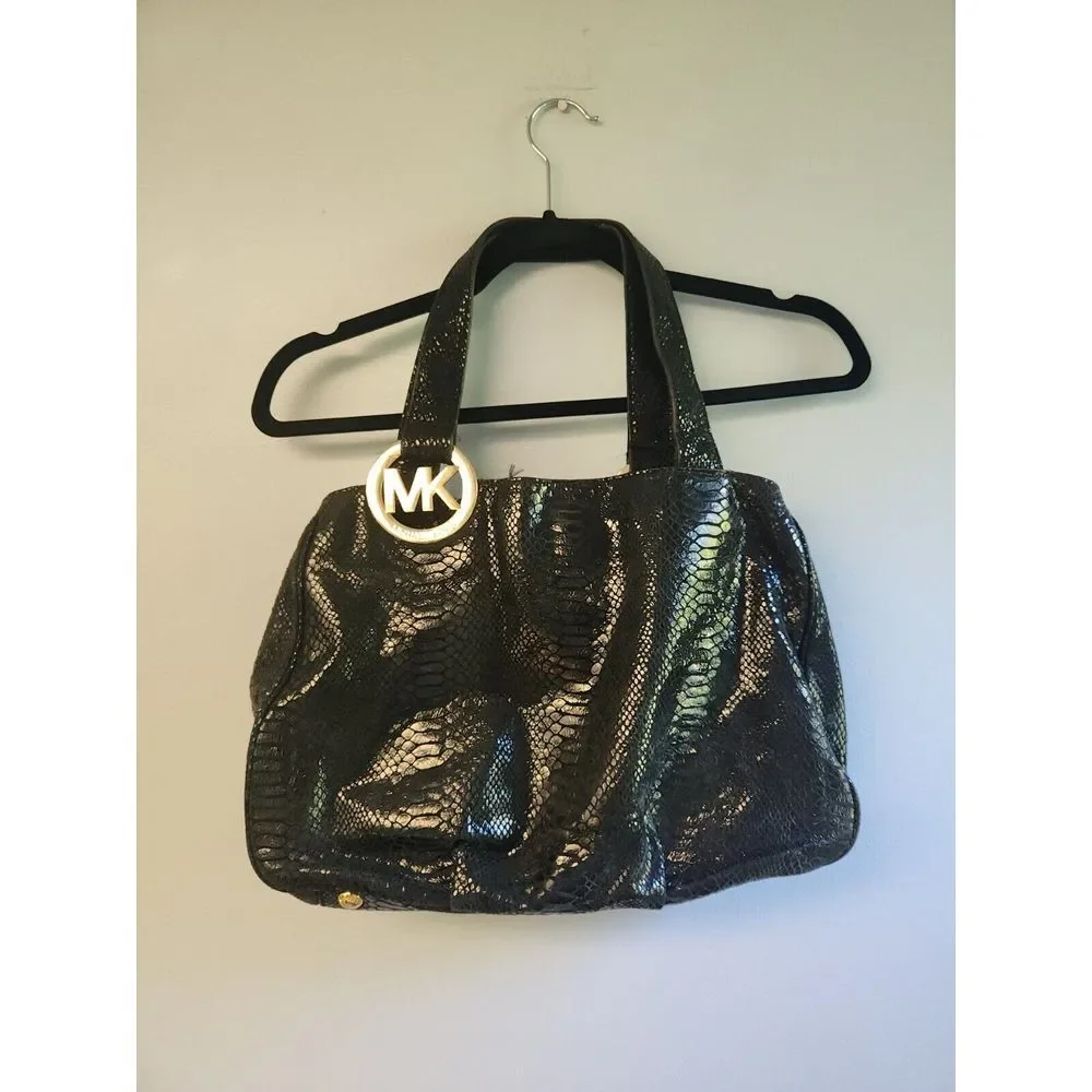 Michael Kors Medium Printed Snakeskin Leather Bag‎ Black
